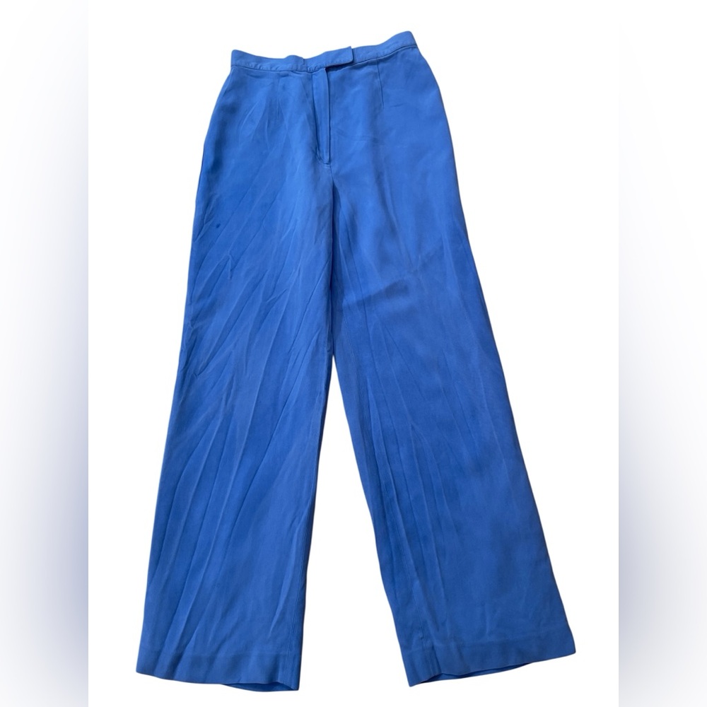 Lauren Ralph Lauren Silk Blue Straight Leg Pants